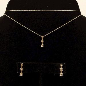 10k yellow gold diamond bar necklace and earrings